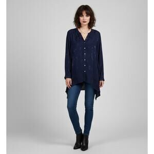 Logo Lori Goldstein Top Womens S Romantic Fairy Whimsigoth Satin Floral Tunic